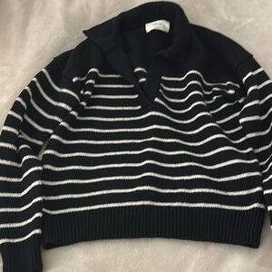 Wilfred Clara Black and White Striped V-Neck Sweater